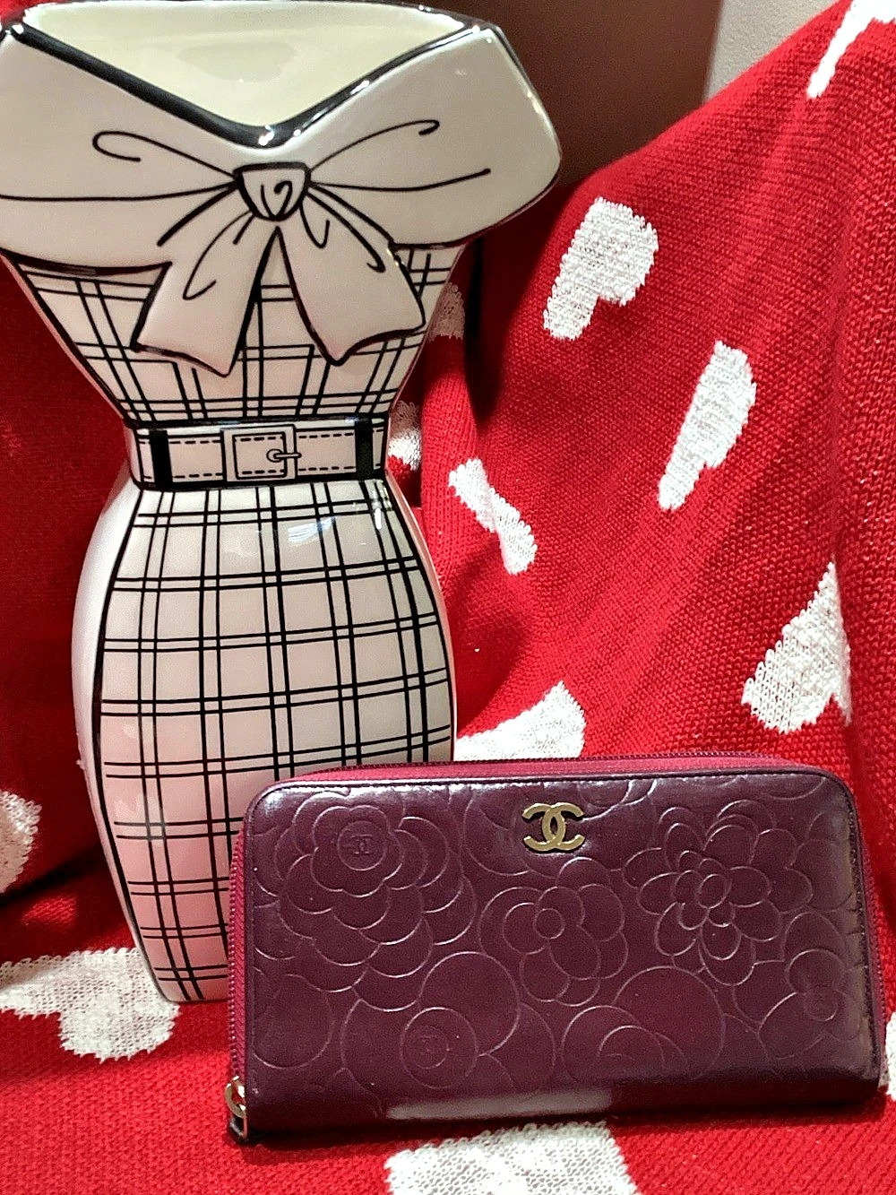Chanel Camellia Embossed Zip Around Wallet Floral Purple